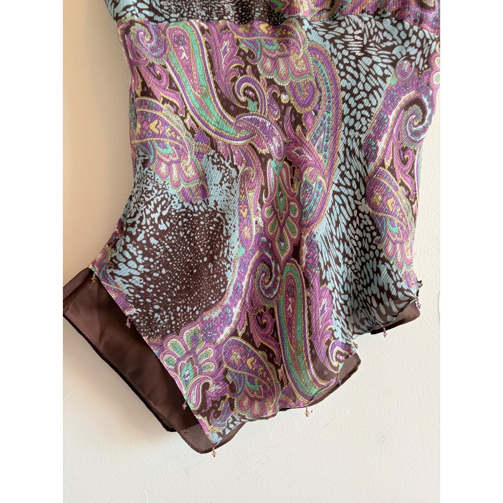 ECI New York Vintage 100% Silk Paisley Beaded Asymmetrical Tank Top 2X Brown - Picture 5 of 11
